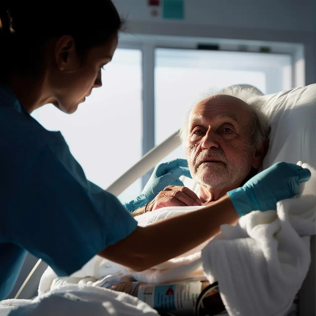 servizio-medico-e-infermieristico Anziano signore allettato assistito da un'infermiera